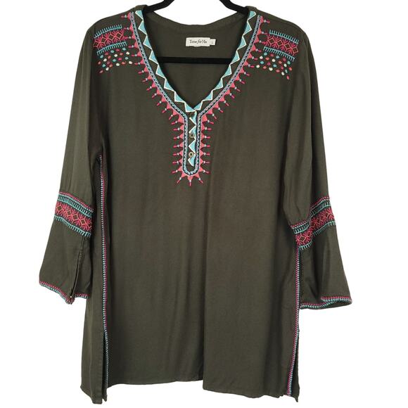 Time For Me Boho Style Embroidered Addison 100% viscose Tunic Top, Size Large - Picture 10 of 10